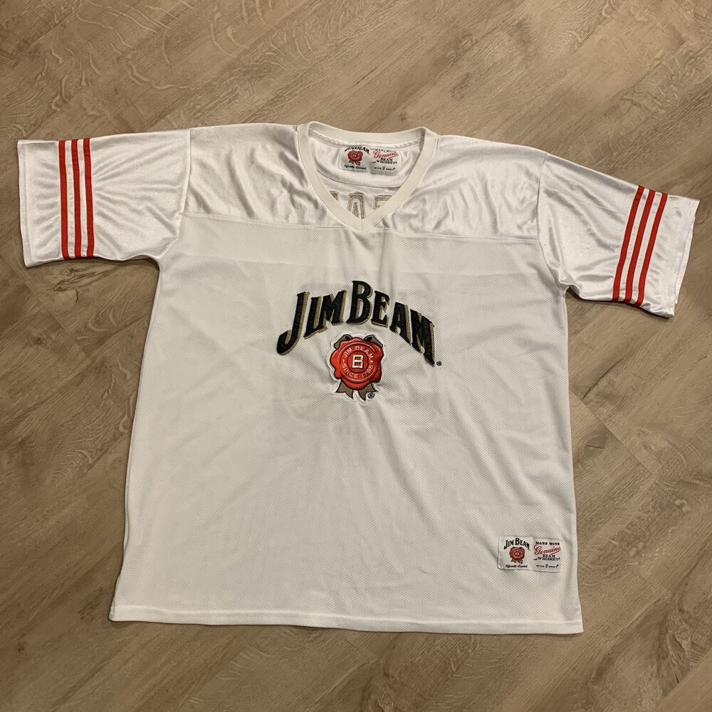 Jim Beam Genuine Kentucky Whiskey Football Jersey Men's XL White Sewn Stitched